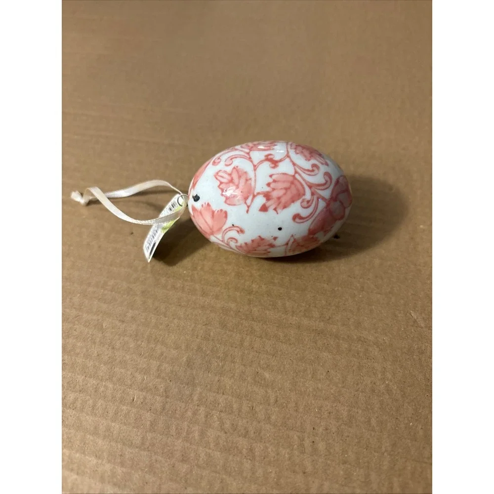 Galeria Home Ceramic Egg Ornament‎ Pink Floral Design Hanging